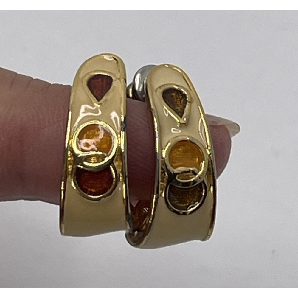 Vintage Gold Tone‎ Cream & Multicolor Huggie Pierced Statement Earrings